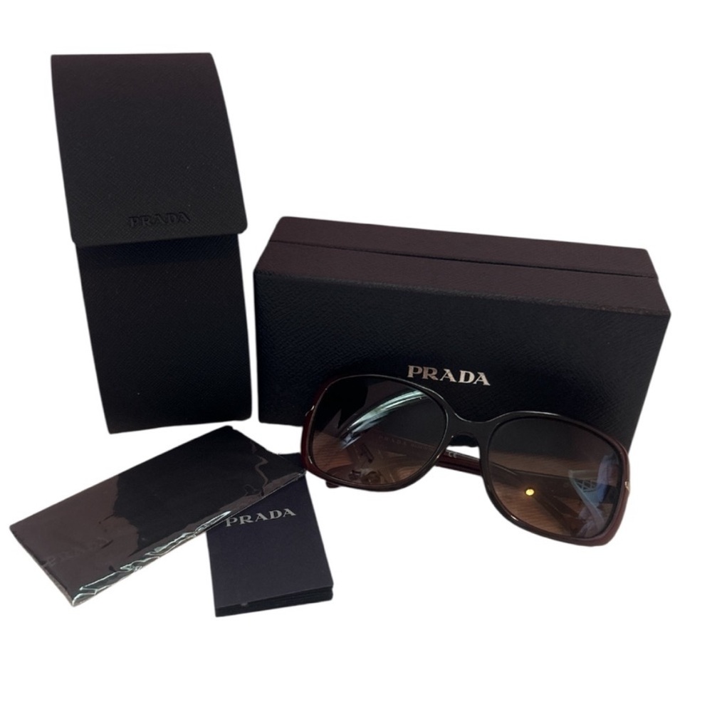 PRADA SPR 080 Oversized Sunglasses Burgundy Brown Gradient EUC w/Box & Case - Picture 2 of 9